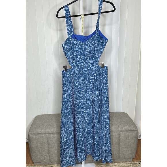 Rihoas Midi Dress Dress Blue with White Polka Dot Open Midriff Size XL NEW - Picture 1 of 9